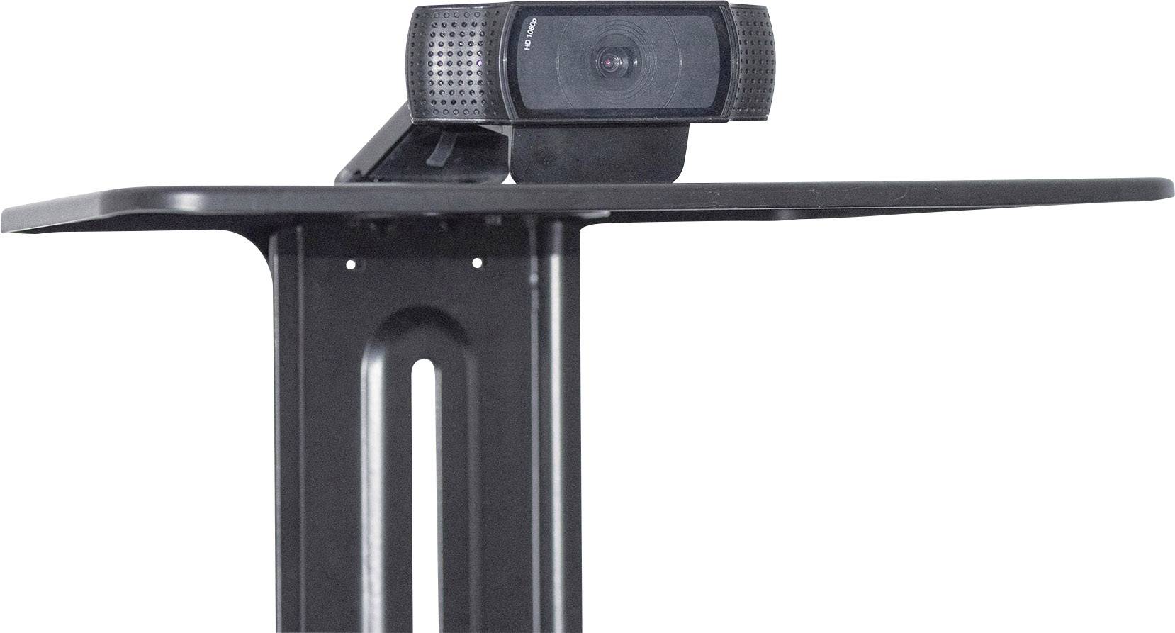 Webcam fixée sur un support noir, prête à être utilisée.
