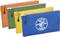 Trois petites pochettes à outils en Orange, Vert et Bleu avec une fermeture éclair jaune. La pochette bleue porte le logo 'Klein Tools'.