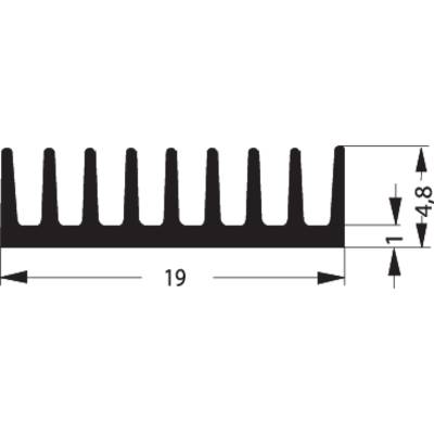 Schéma d'un dissipateur thermique à ailettes, caractérisé par une largeur horizontale de '19' et une hauteur verticale de '4,8'.
