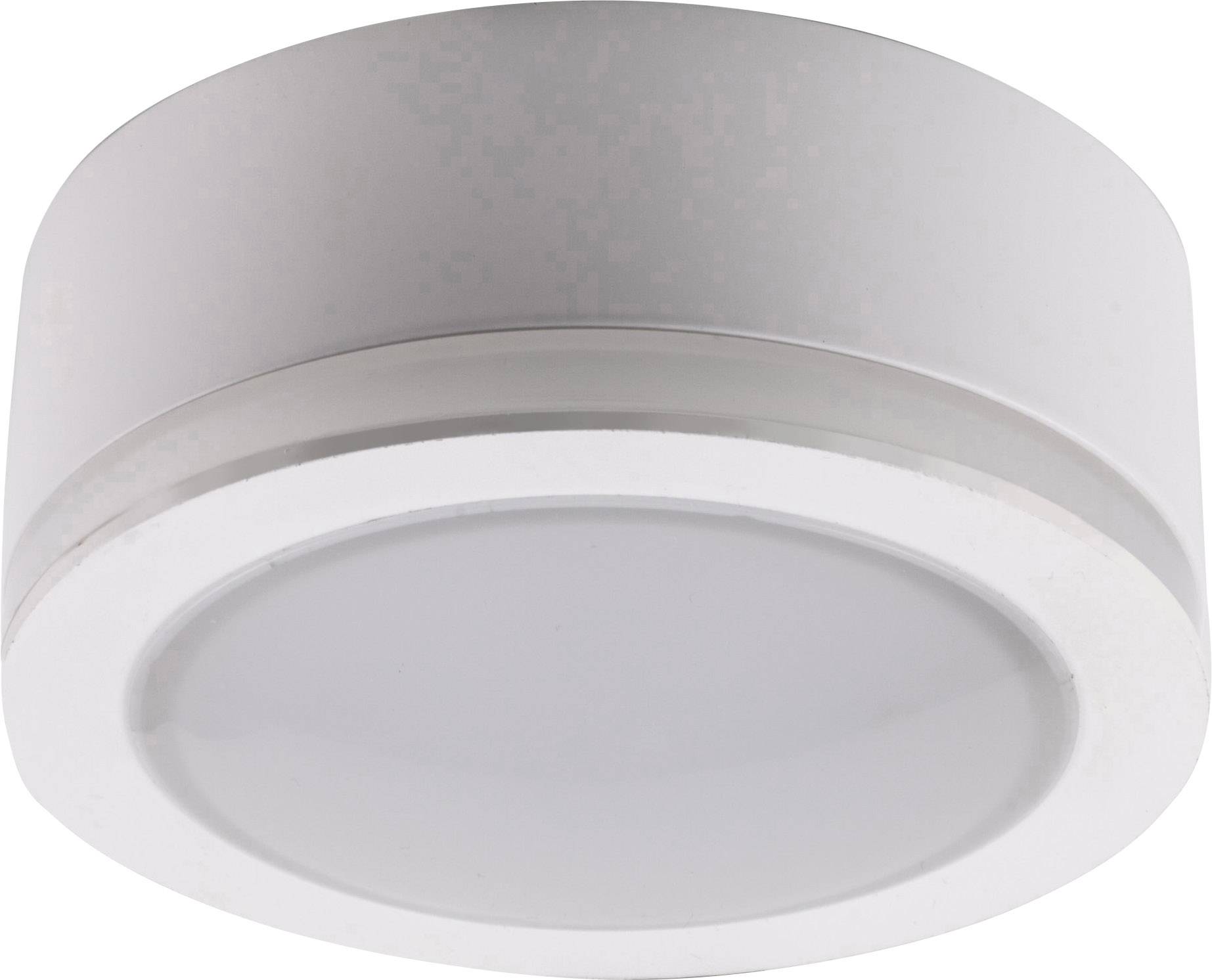 Plafonnier LED blanc, rond, au design épuré. Adapté aux espaces intérieurs modernes.
