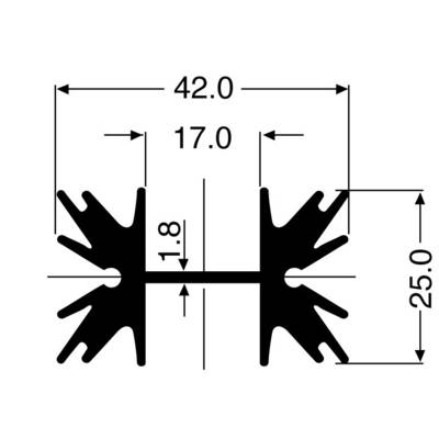 Dessin technique avec cotes d'une forme symétrique : largeur 42 mm, ouverture 17 mm et hauteur 25 mm.