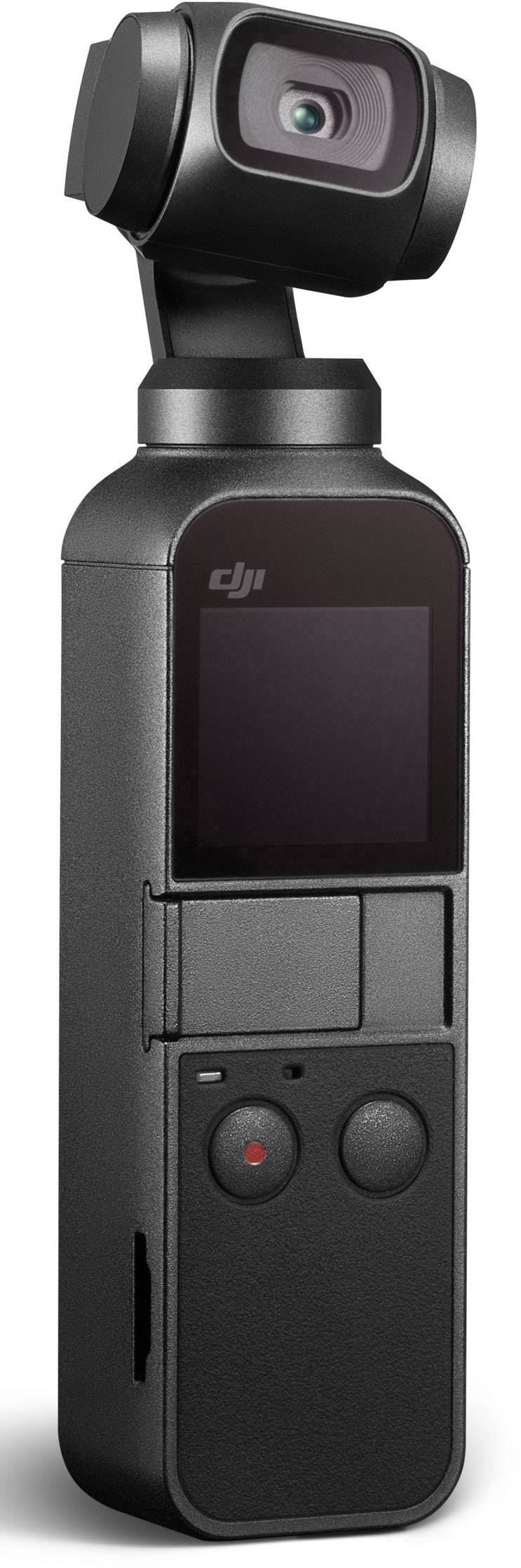 Une petite caméra portable avec suspension cardan pour des prises de vue vidéo stables, dotée d'un écran et de boutons de commande sur la face avant.