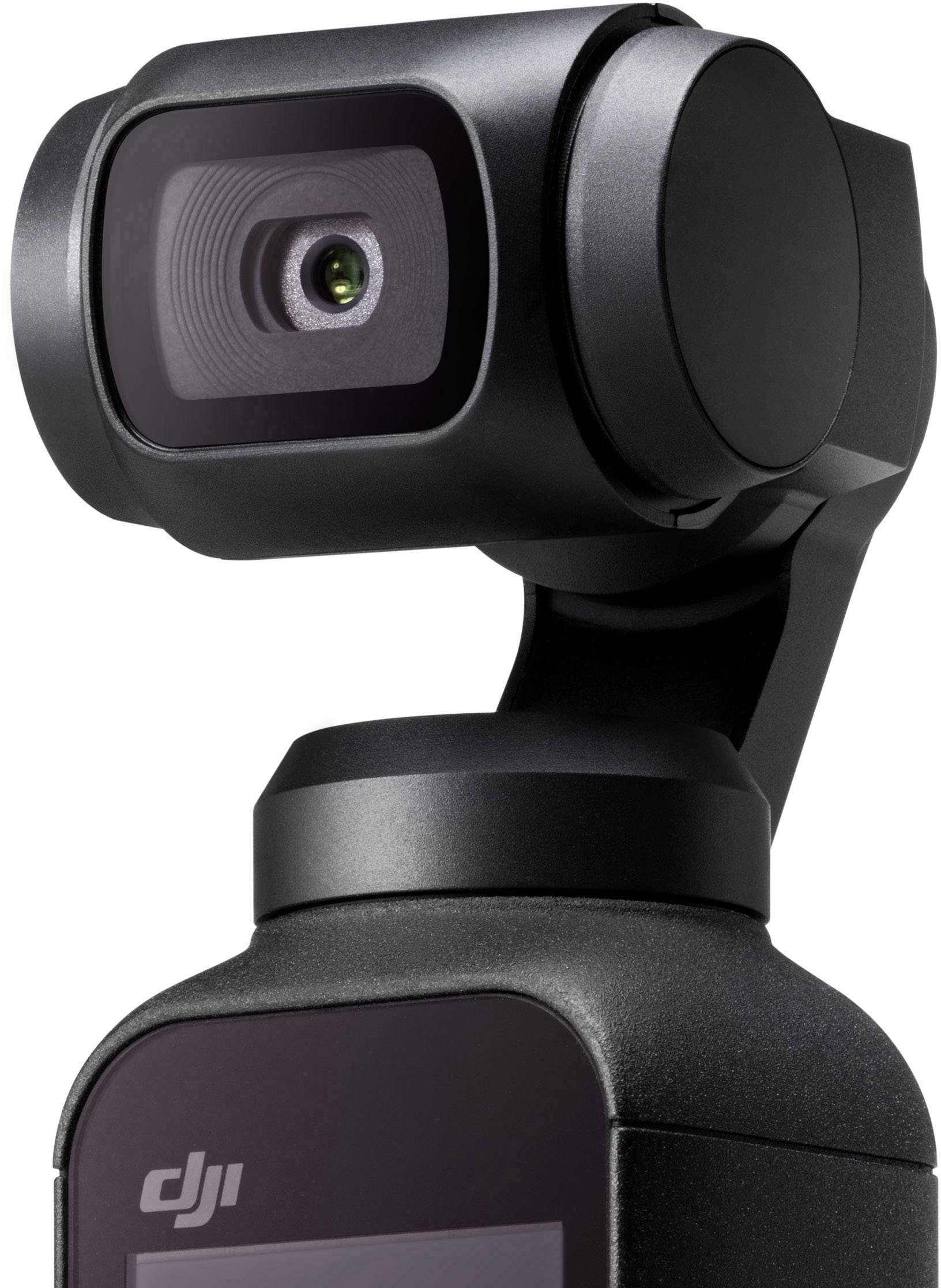 Caméra compacte noire avec cardan intégré, idéale pour des prises de vue vidéo stables et un suivi de mouvement précis.