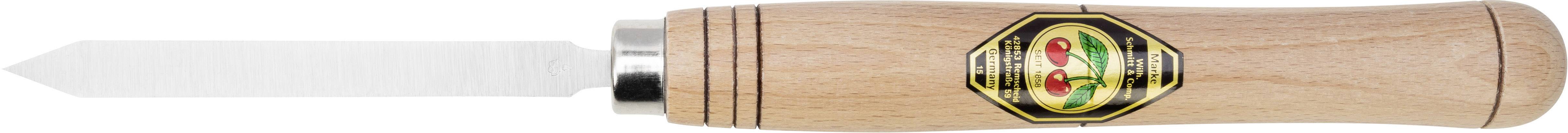 Couteau à manche en bois avec une lame courte et pointue, adapté aux travaux de sculpture artisanale ou à des applications spécialisées.