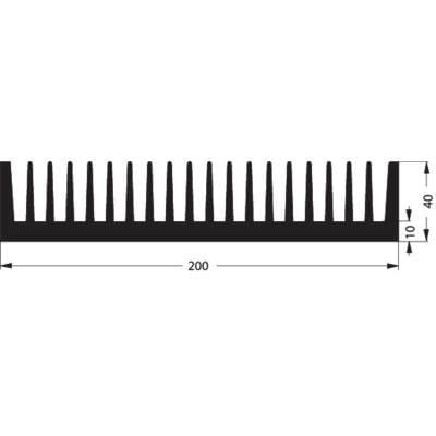 Une mire de test en noir et blanc avec des bandes verticales utilisée comme échelle. Dimensions indiquées : longueur 200, hauteur 40.