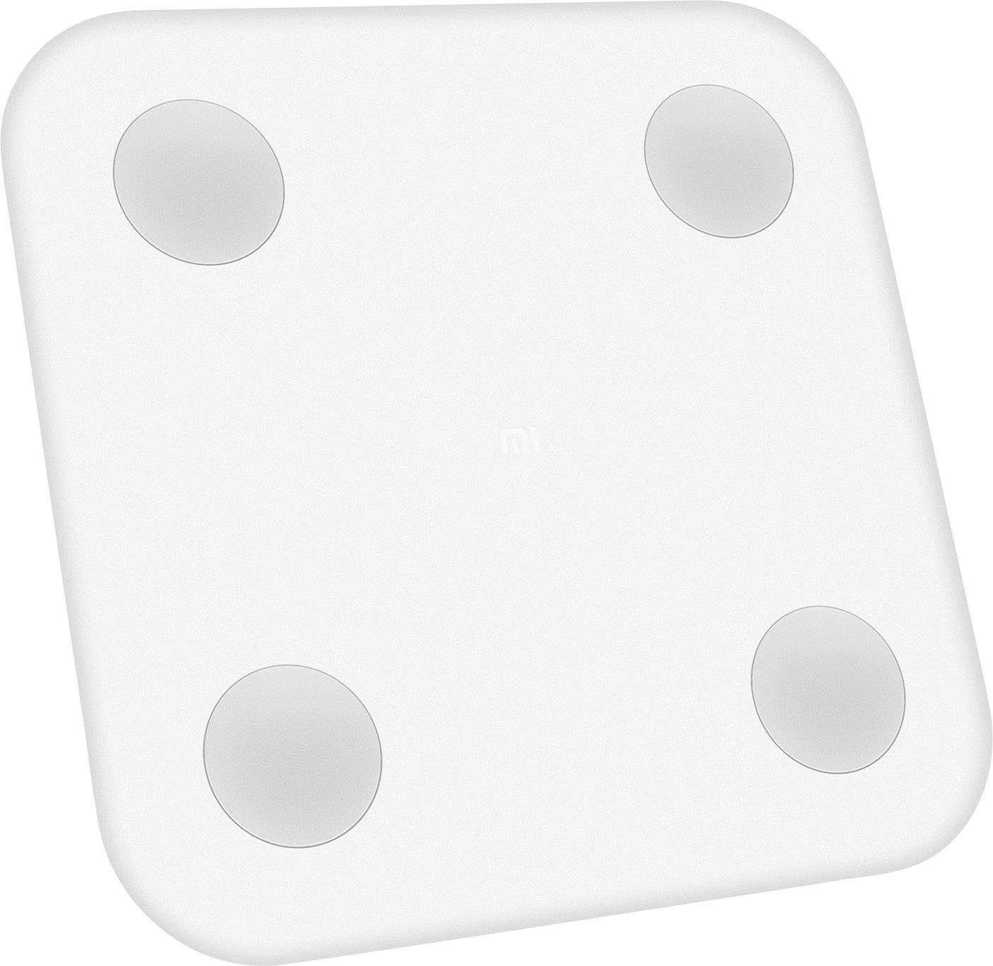 Balance numérique blanche avec des coins arrondis et quatre cercles de capteurs situés aux angles.