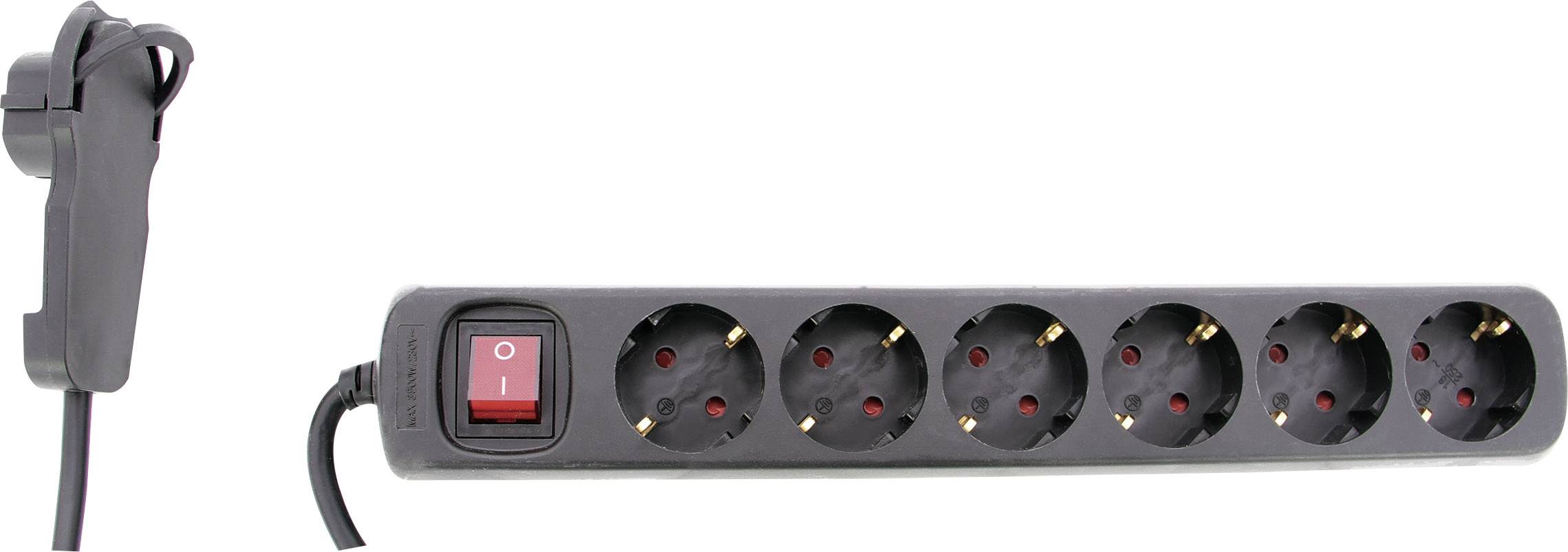 Multiprise 6 prises avec interrupteur, coloris noir. Convient pour connecter simultanément plusieurs appareils électriques.