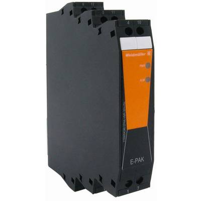 Un appareil électronique Weidmüller E-PAK noir avec une zone orange et des indicateurs lumineux, adapté au montage dans un coffret de commande.