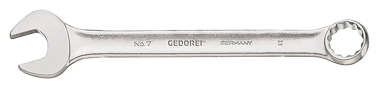 Une clé à molette en argent avec côté ouvert et à anneau, inscription 'GEDORE GERMANY', taille n° 7.