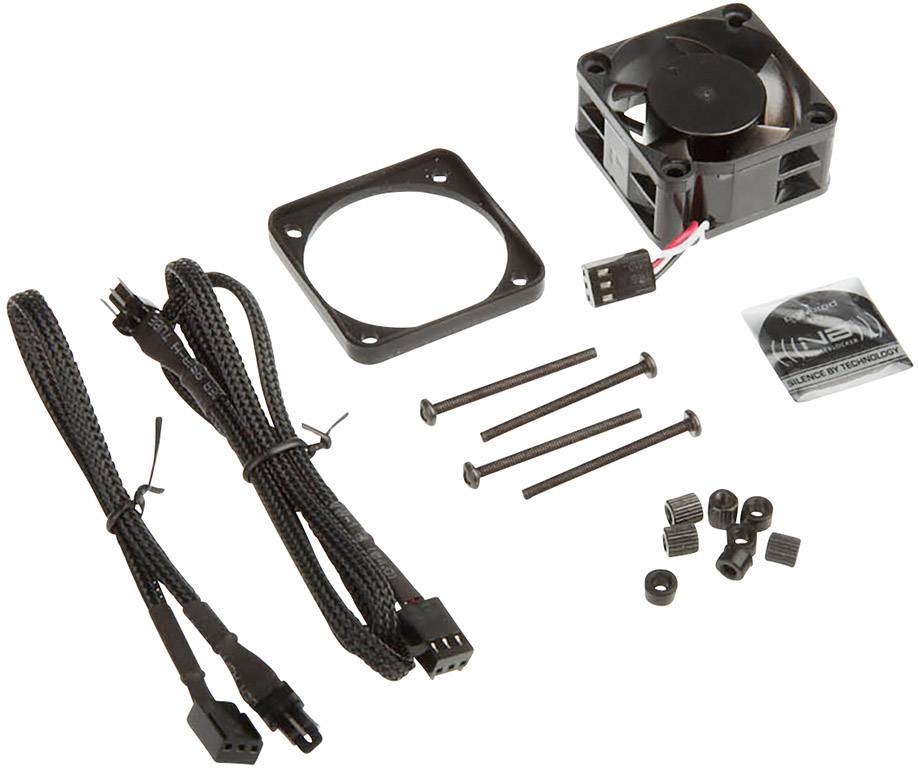 Un kit de ventilation comprenant un ventilateur, des vis de montage, des câbles et des accessoires. Adapté pour le refroidissement dans les ordinateurs ou les appareils électroniques.