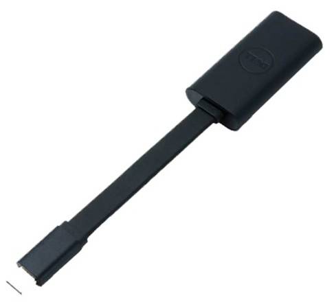 Un adaptateur noir avec un câble plat ; une extrémité possède une fiche USB, l'autre extrémité un port HDMI.