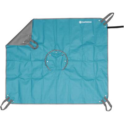Sac de jardin bleu, carré, avec des coins et des poignées renforcés, étalé sur le sol. Conçu pour les travaux de jardinage.