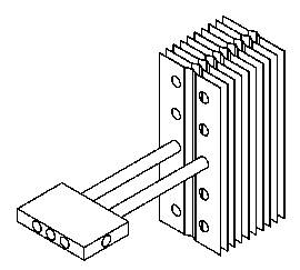 'Dessin isométrique d'un système de couplage à soufflet avec plusieurs plaques et deux tubes de sortie servant d'éléments de connexion.'