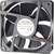 Un ventilateur d'ordinateur noir portant l'inscription 'DC FAN DC 12V 0.37A Modèle : RD12038B12M 2450 tr/min'. Pales du ventilateur visibles.