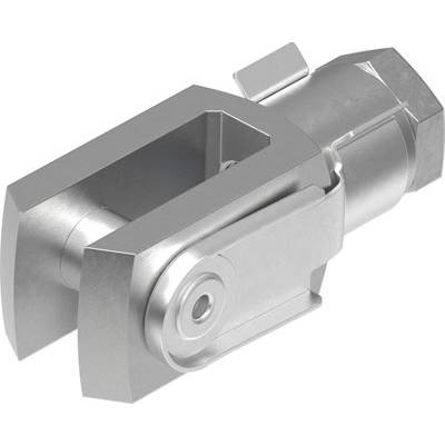 Composant articulé métallique avec des éléments cylindriques et rectangulaires, utilisé pour connecter des pièces mécaniques.