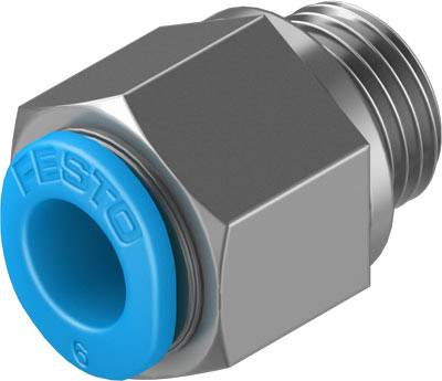 Raccord à vis en métal avec joint d'étanchéité bleu, probablement destiné à des applications pneumatiques.
