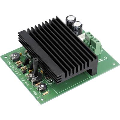 Circuit électronique avec dissipateur thermique et condensateurs, avec des circuits et des broches de connexion visibles.