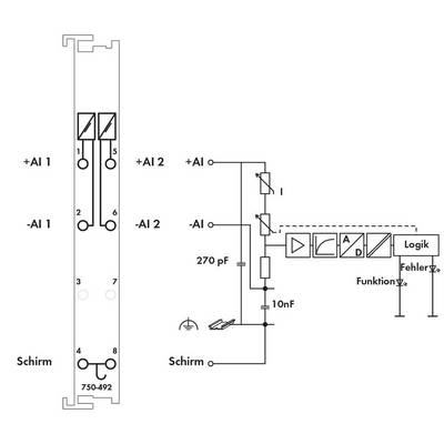 Schéma de circuit d'un système électrique avec des connexions, des condensateurs et des symboles logiques. Montre les connexions entre différents composants.
