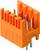 Un connecteur rectangulaire orange avec plusieurs broches métalliques, probablement utilisé pour établir des connexions électriques entre des circuits.