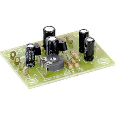 Circuit électronique avec plusieurs résistances, condensateurs et un potentiomètre sur une carte de circuit imprimé verte.