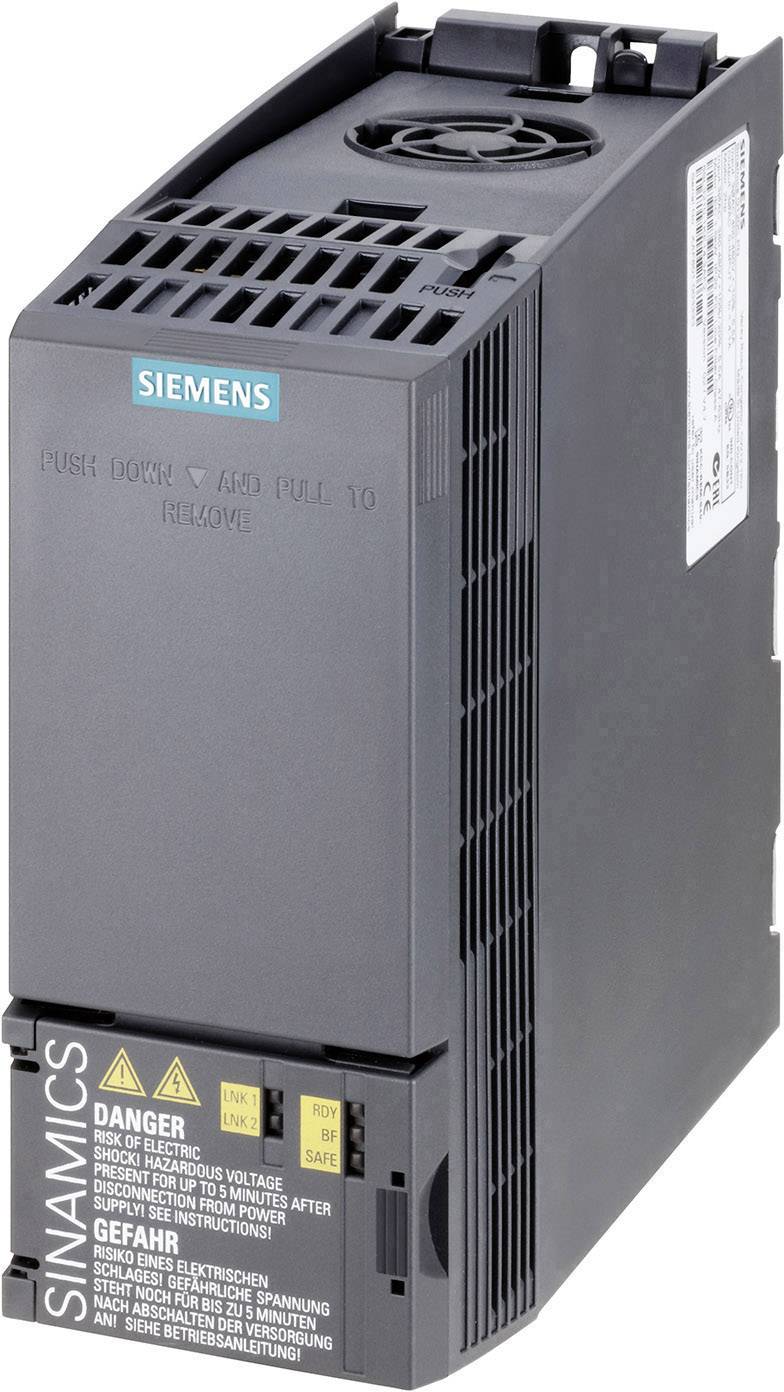 Variateur de fréquence Siemens SINAMICS, utilisable pour la commande de moteurs dans des applications industrielles. Boîtier noir robuste avec des fentes de ventilation.