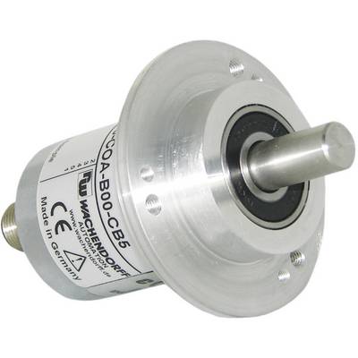 Un codeur rotatif cylindrique avec boîtier métallique et axe saillant, fabriqué par Wachendorff, portant clairement la mention "Made in Germany".