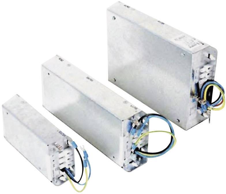 Trois dispositifs de filtrage métalliques de tailles différentes avec des câbles, alignés sur un fond blanc. Ils sont rectangulaires et argentés.