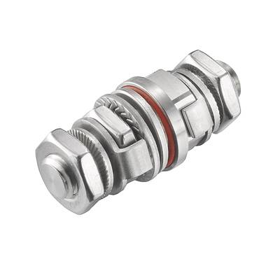 Un composant mécanique en acier avec plusieurs écrous et joints, utilisé à des fins de fixation ou de connexion.