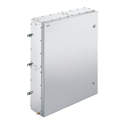 Un boîtier rectangulaire en métal argenté, probablement un boîtier ou un coffret, avec des vis sur les bords et des éléments de fixation.