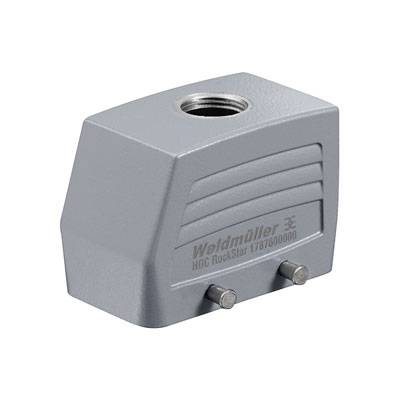 Un connecteur métallique gris de Weidmüller, modèle HDC RockStar. Adapté aux connexions industrielles, design robuste.