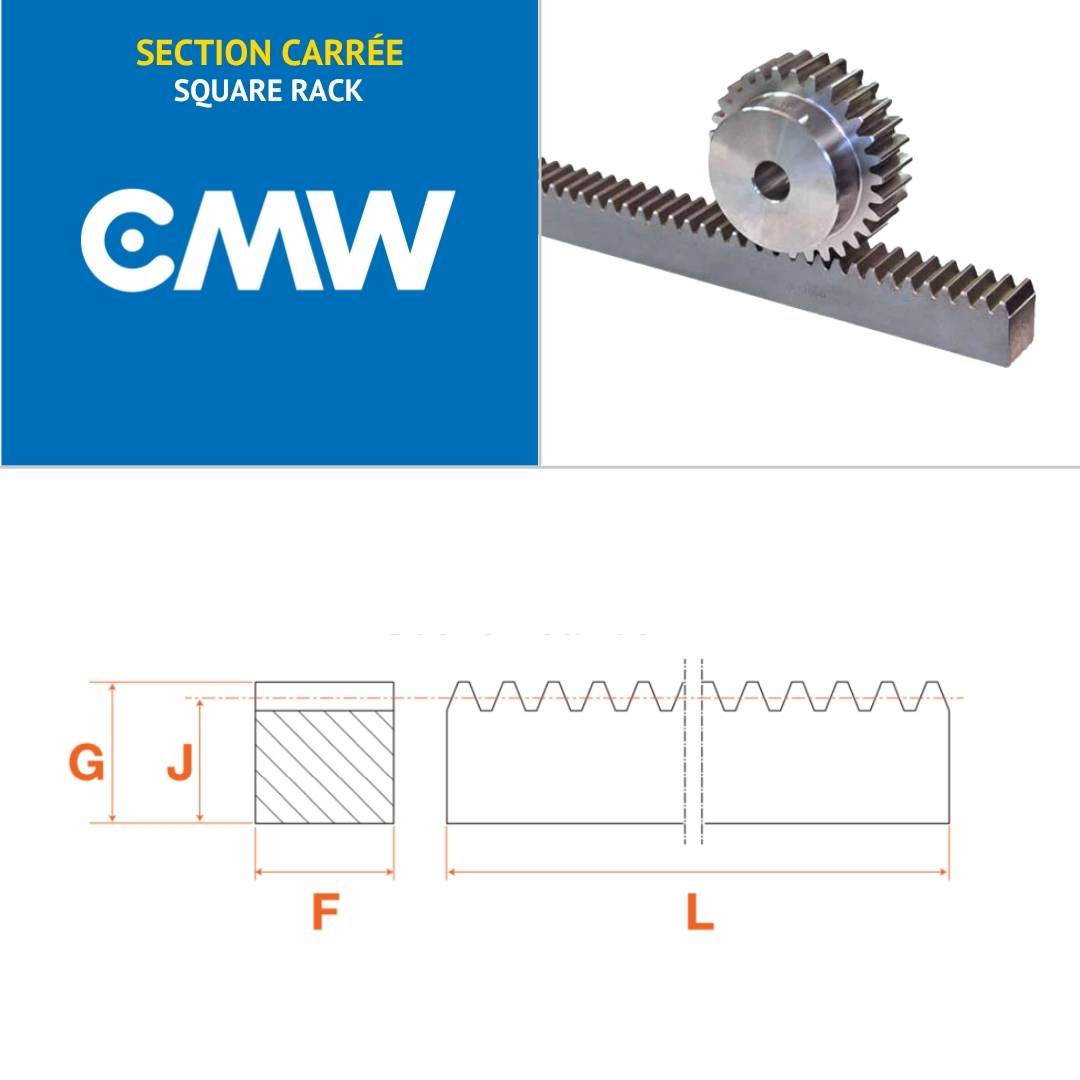 CMW Crémaillère carrée KRM15L2000 Module 1.5, 424 dents en Acier-2