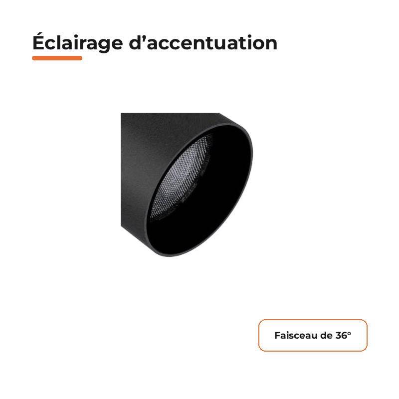 Spot LED sur Rail Noir Monophasé 24W 36° TRIAC Dimmable - Blanc Chaud 2300K - 3500K - SILAMP-1