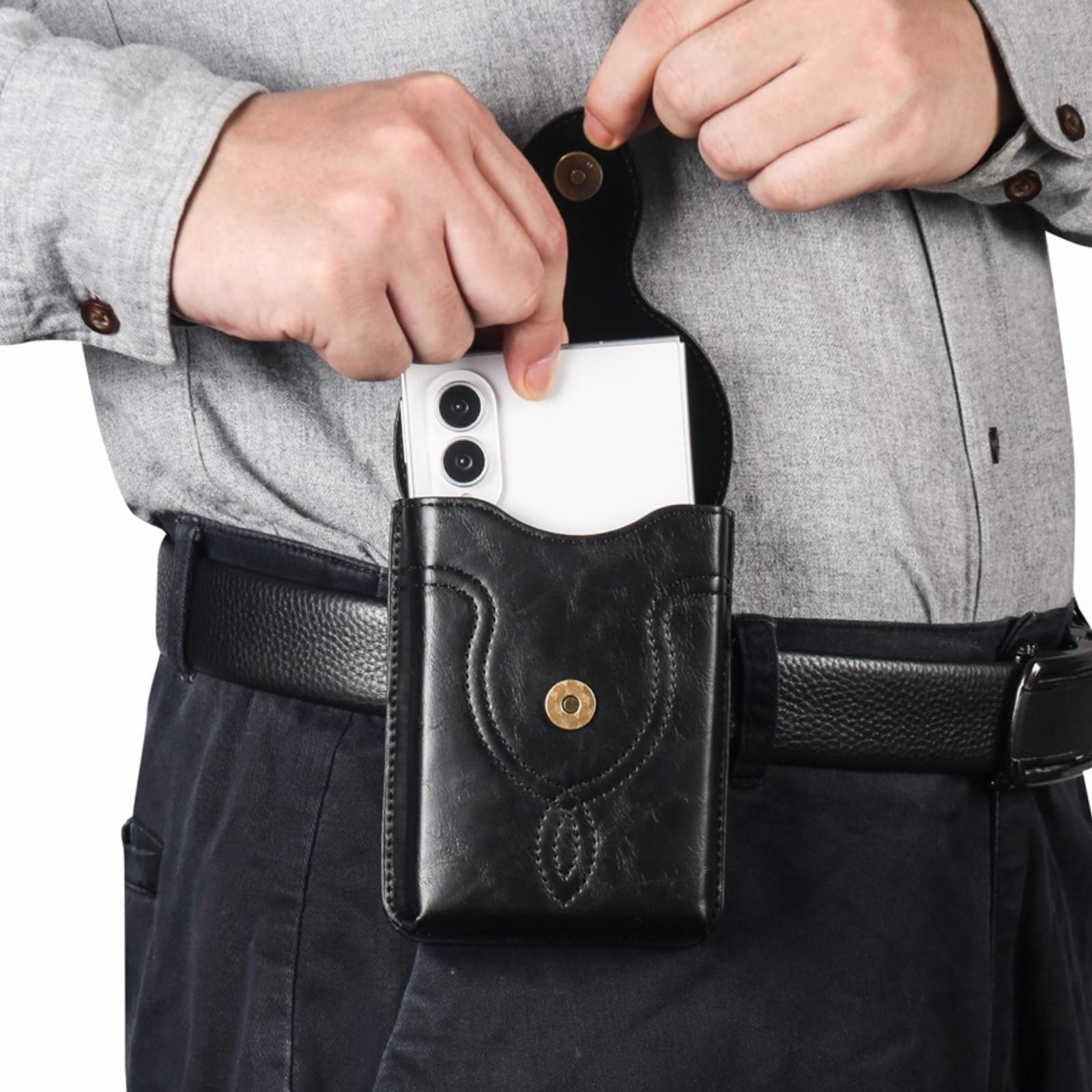 Étui Ceinture pour Smartphone Format Fold en Éco-Cuir avec Bandoulière-4