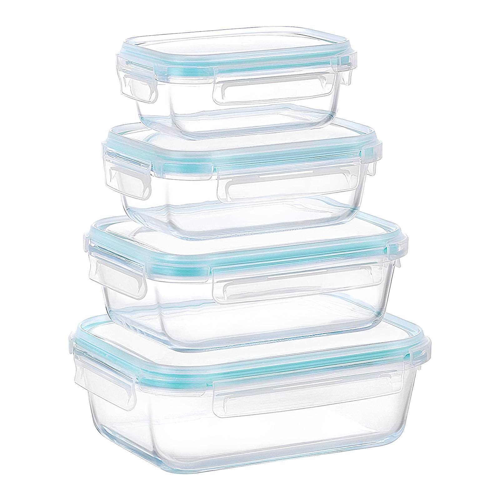 Lot 4 Boîtes Alimentaires en Verre Couvercle Plastique compatible Micro-ondes-0