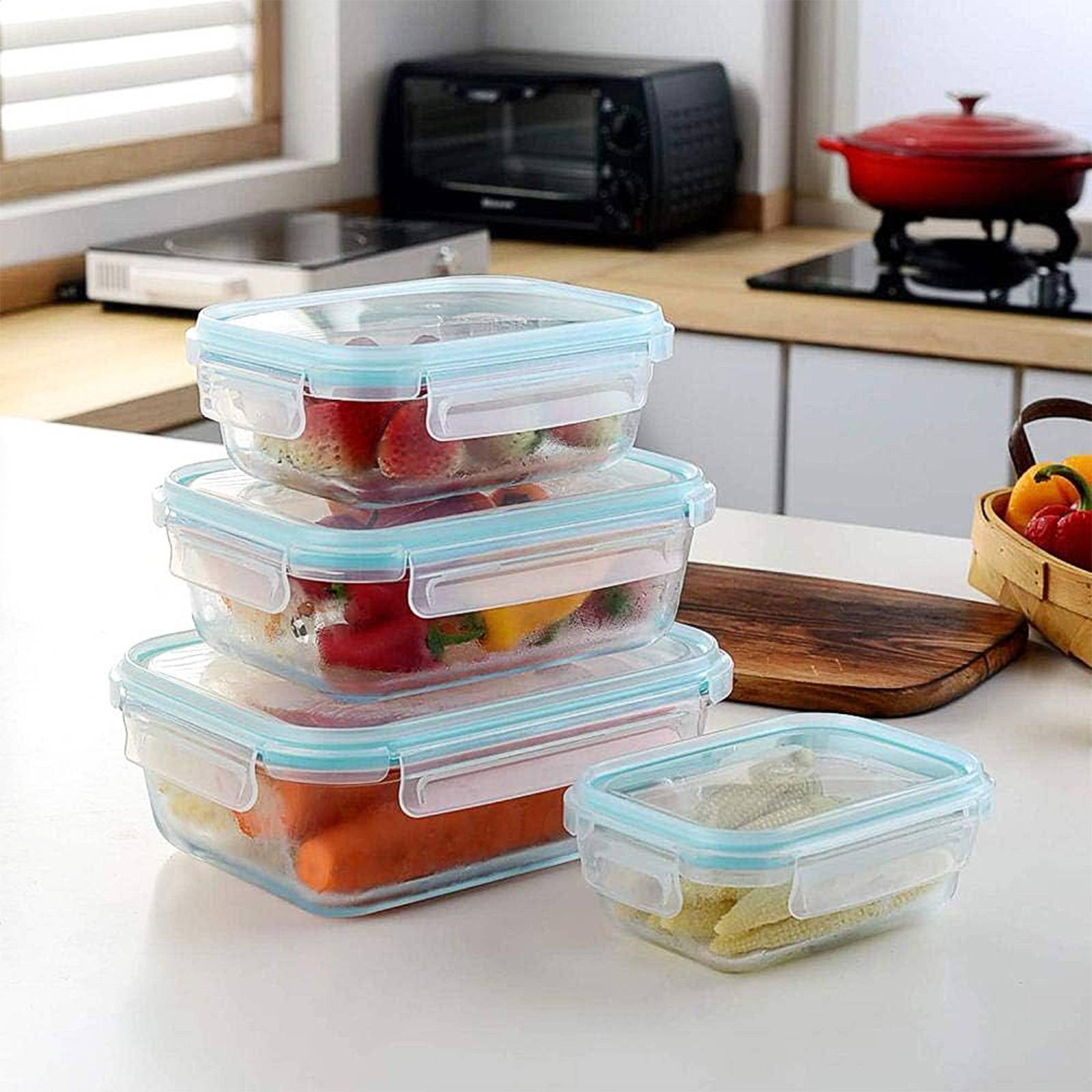 Lot 4 Boîtes Alimentaires en Verre Couvercle Plastique compatible Micro-ondes-1
