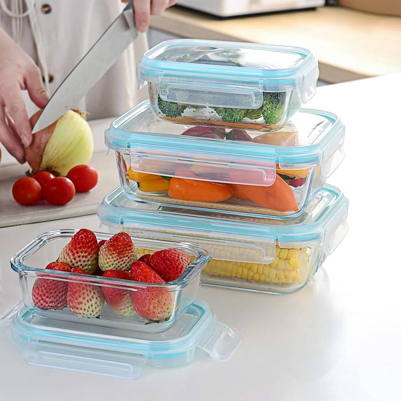 Lot 4 Boîtes Alimentaires en Verre Couvercle Plastique compatible Micro-ondes-4