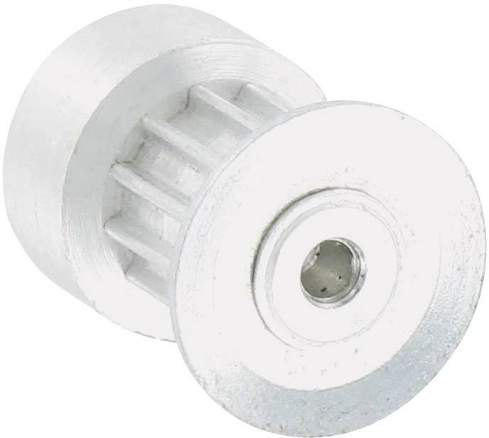 Une petite roue dentée en argent avec des rainures latérales, probablement un élément d'un mécanisme ou d'un système mécanique.