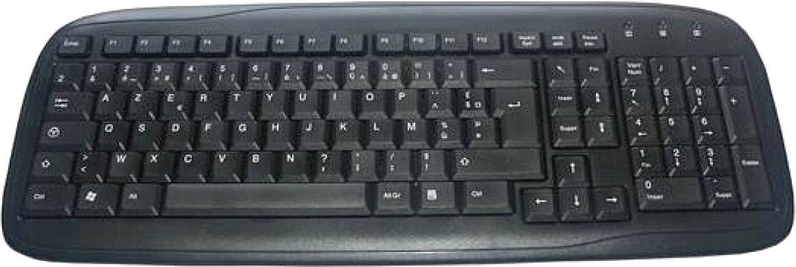 Clavier QWERTZ noir avec pavé numérique et touches de fonction, adapté pour l'utilisation d'ordinateur.