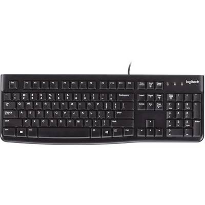 Clavier filaire noir de Logitech avec disposition complète des touches et pavé numérique.