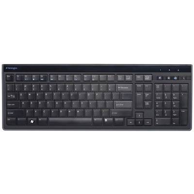 Clavier d'ordinateur noir avec disposition complète des touches, y compris le pavé numérique.