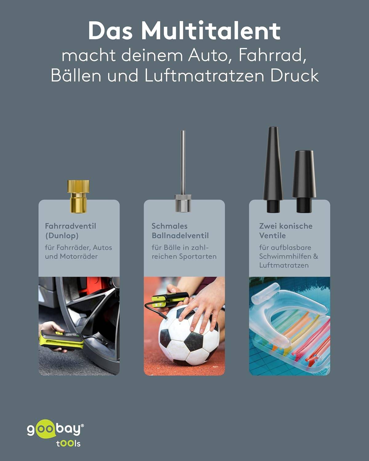 Compresseur à batterie Goobay – Pompe à air portable jusqu'à 10 bars / 150 psi-2