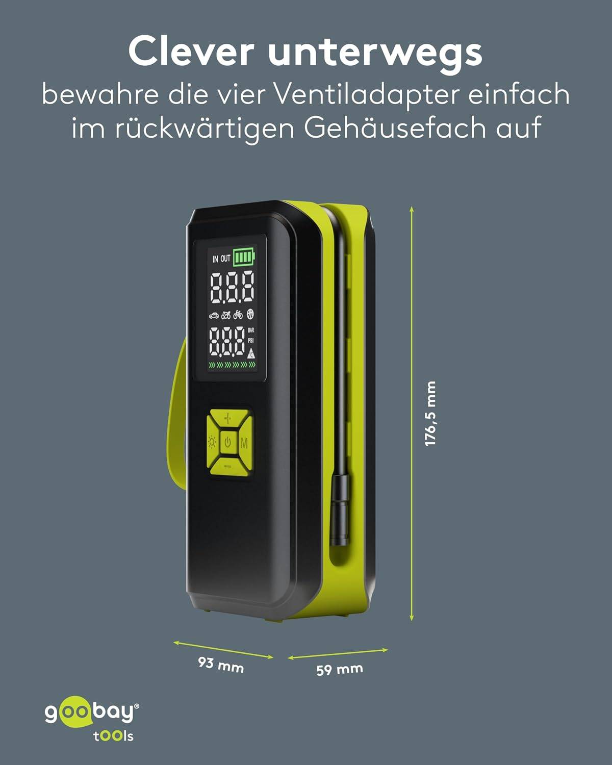 Compresseur à batterie Goobay – Pompe à air portable jusqu'à 10 bars / 150 psi-4