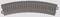 Rail de chemin de fer jouet incurvé, taille standard, composé de traverses grises et de rails métalliques.