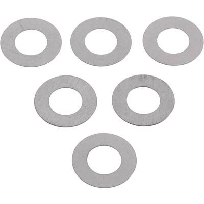 Six rondelles métalliques identiques de forme ronde, disposées en deux rangées : deux en haut et trois en bas.