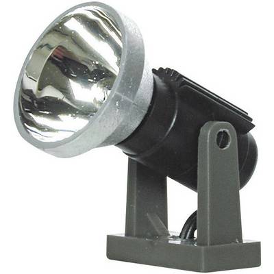 Une lampe fixe avec un abat-jour réfléchissant argenté, montée sur un socle gris.