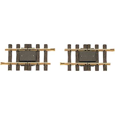 Deux voies de chemin de fer miniature avec des dispositions de traverses différentes. À gauche, des traverses parallèles, à droite, des traverses décalées.