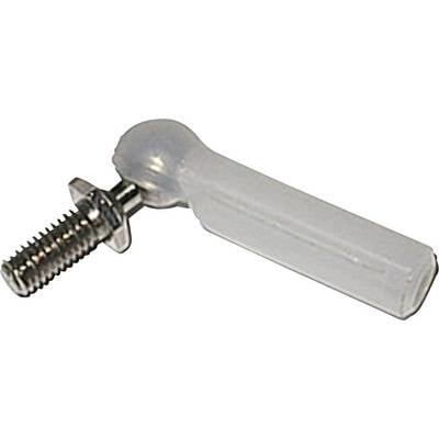 Une poignée en plastique blanc avec une vis à filetage métallique et une rondelle à oreilles à l'extrémité, conçue pour connecter ou fixer.