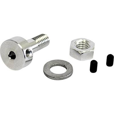 Ensemble de vis métallique comprenant une vis, un écrou, une rondelle et deux petites goupilles cylindriques.