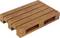 Petite palette en bois composée de quatre lattes et de deux traverses. Utilisée pour le transport de marchandises, indiquant sa fonctionnalité et sa conception.