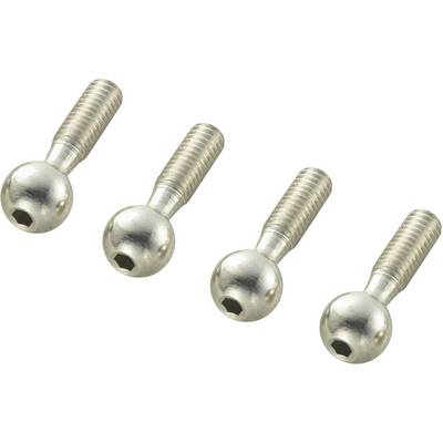 Quatre boulons à rotule en argent, disposés côte à côte, montrent différentes positions. Ils sont fabriqués en métal.